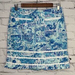 Lilly Pulitzer Roslyn Skirt Size‎ 2 Fresh Catch Toile Cotton Lace Nautical Lined